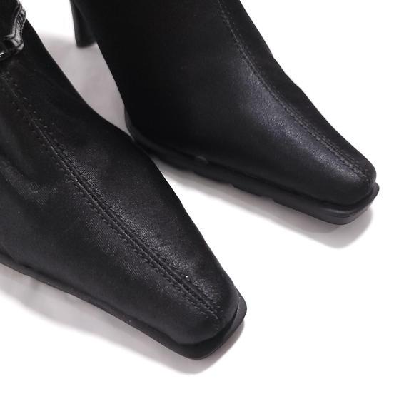 NEW Satin Lotus Black Pointed Toe Ankle Boot Bootie Rhinestone Buckle Sz 7.5 - Picture 4 of 10